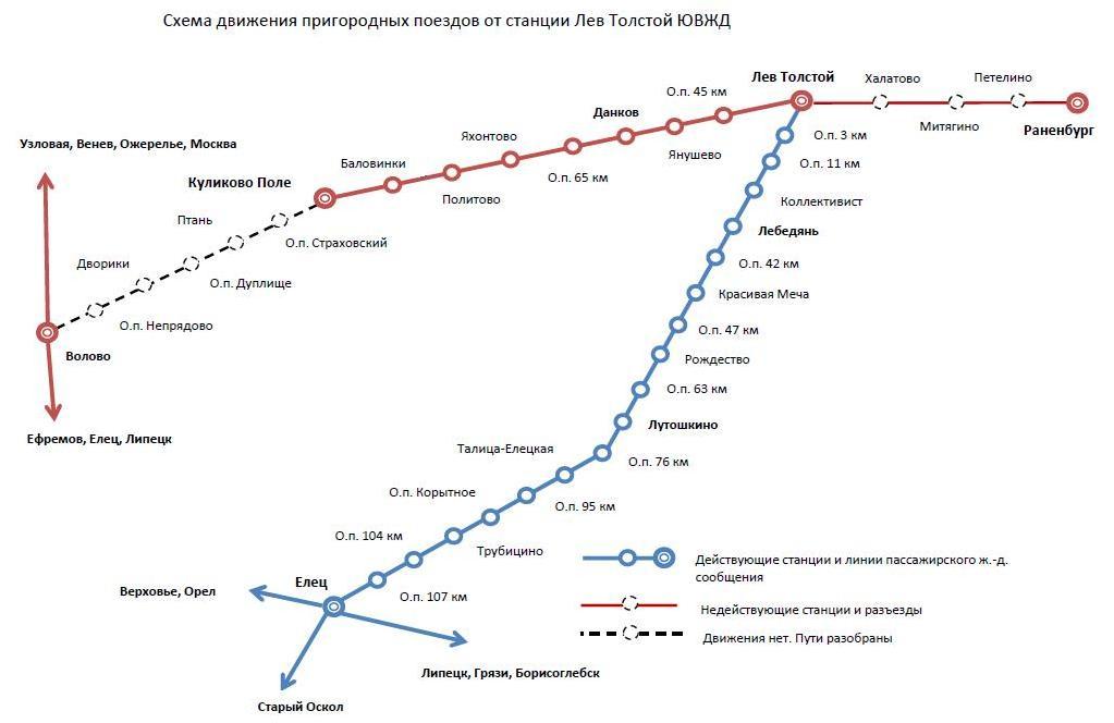Схема движения пригородных поездов